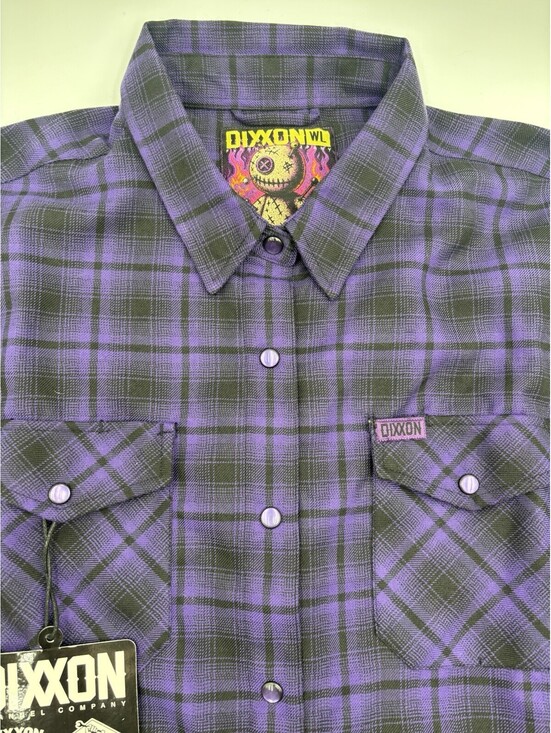 Tops - Dixxon Flannel Voodoo Women’s Large Purple and Black Plaid Patterned New!